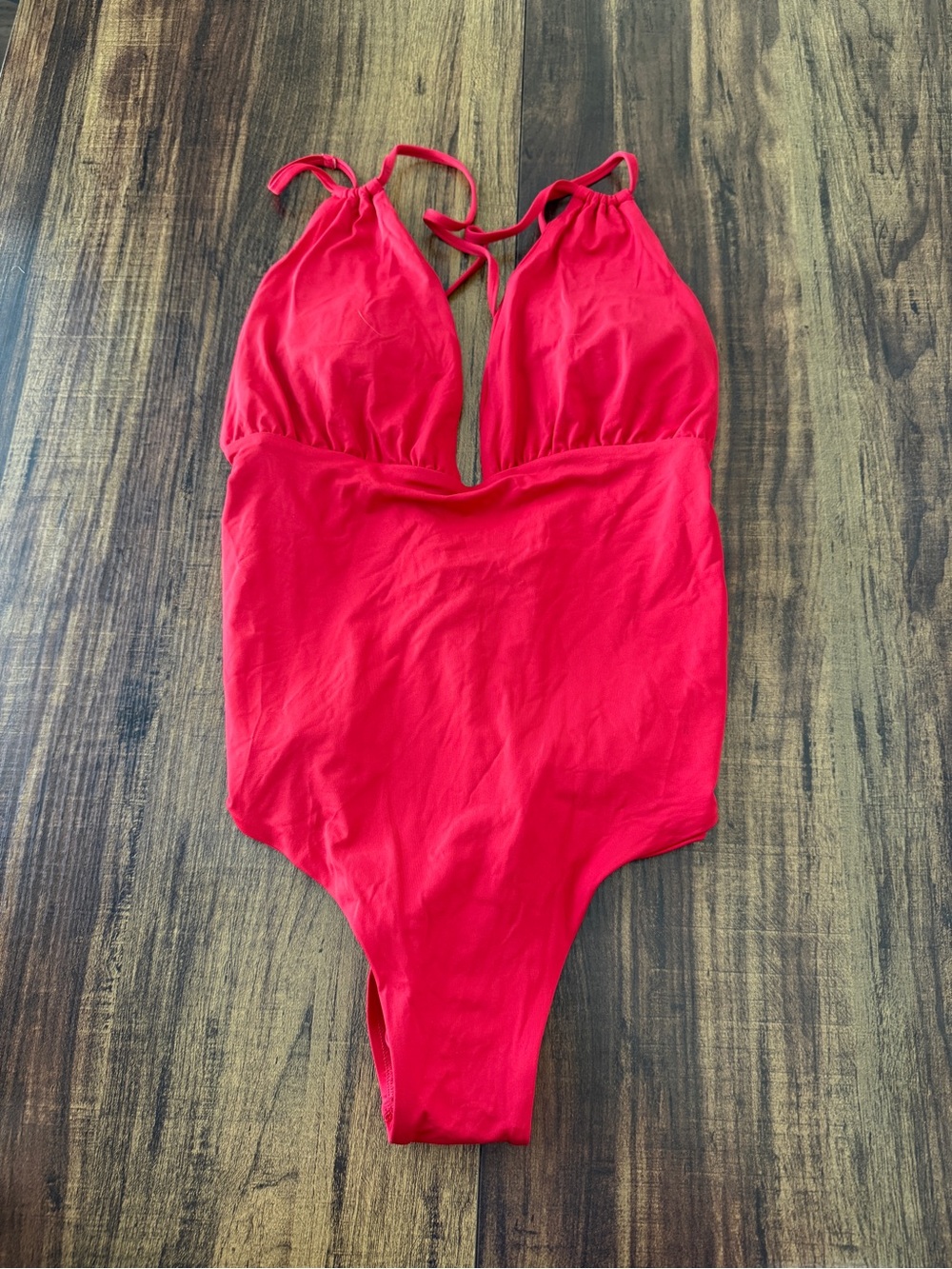 Red Plunge Halter One-Piece Swimsuit